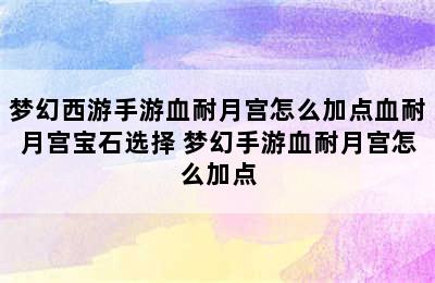 梦幻西游手游血耐月宫怎么加点血耐月宫宝石选择 梦幻手游血耐月宫怎么加点